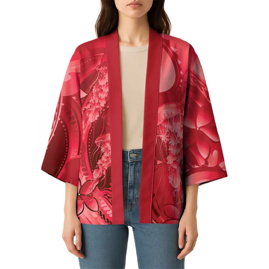 Red Gradient Polynesia Jellyfish Kimono Plumeria Polynesian Tattoo Glowing Vibes LT14 - Polynesian Pride