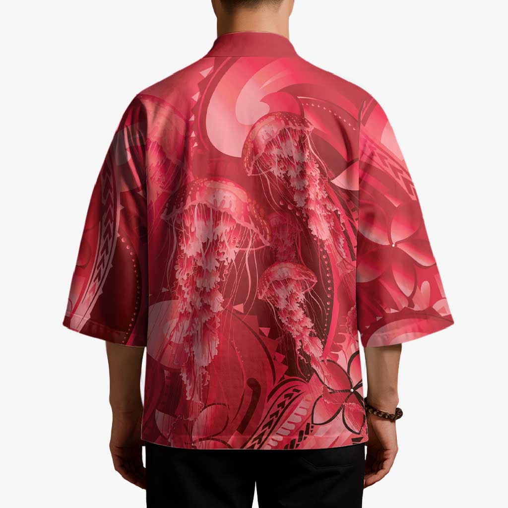 Red Gradient Polynesia Jellyfish Kimono Plumeria Polynesian Tattoo Glowing Vibes LT14 - Polynesian Pride