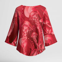 Red Gradient Polynesia Jellyfish Kimono Sleeve Blouse Plumeria Polynesian Tattoo Glowing Vibes LT14 - Polynesian Pride