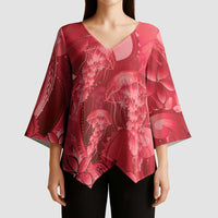 Red Gradient Polynesia Jellyfish Kimono Sleeve Blouse Plumeria Polynesian Tattoo Glowing Vibes LT14 - Polynesian Pride