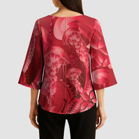 Red Gradient Polynesia Jellyfish Kimono Sleeve Blouse Plumeria Polynesian Tattoo Glowing Vibes LT14 - Polynesian Pride