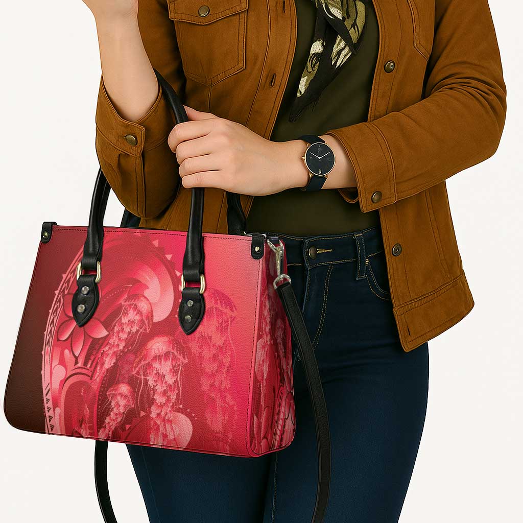 Red Gradient Polynesia Jellyfish Leather Bag Plumeria Polynesian Tattoo Glowing Vibes