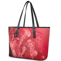Red Gradient Polynesia Jellyfish Leather Tote Bag Plumeria Polynesian Tattoo Glowing Vibes LT14 - Polynesian Pride