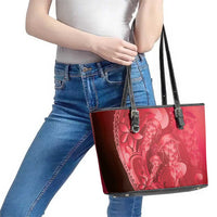 Red Gradient Polynesia Jellyfish Leather Tote Bag Plumeria Polynesian Tattoo Glowing Vibes LT14 - Polynesian Pride