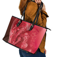 Red Gradient Polynesia Jellyfish Leather Tote Bag Plumeria Polynesian Tattoo Glowing Vibes LT14 - Polynesian Pride