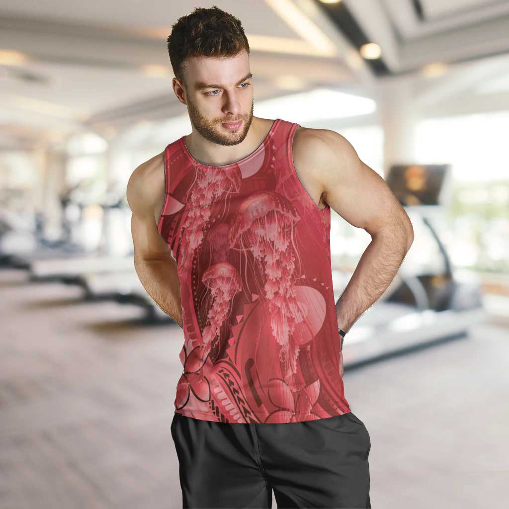Red Gradient Polynesia Jellyfish Men Tank Top Plumeria Polynesian Tattoo Glowing Vibes LT14 Red - Polynesian Pride