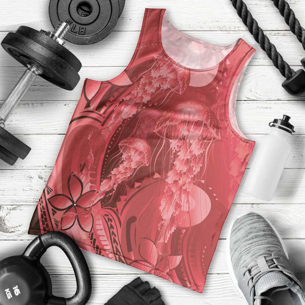 Red Gradient Polynesia Jellyfish Men Tank Top Plumeria Polynesian Tattoo Glowing Vibes LT14 - Polynesian Pride