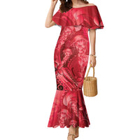 Red Gradient Polynesia Jellyfish Mermaid Dress Plumeria Polynesian Tattoo Glowing Vibes LT14 Women Red - Polynesian Pride