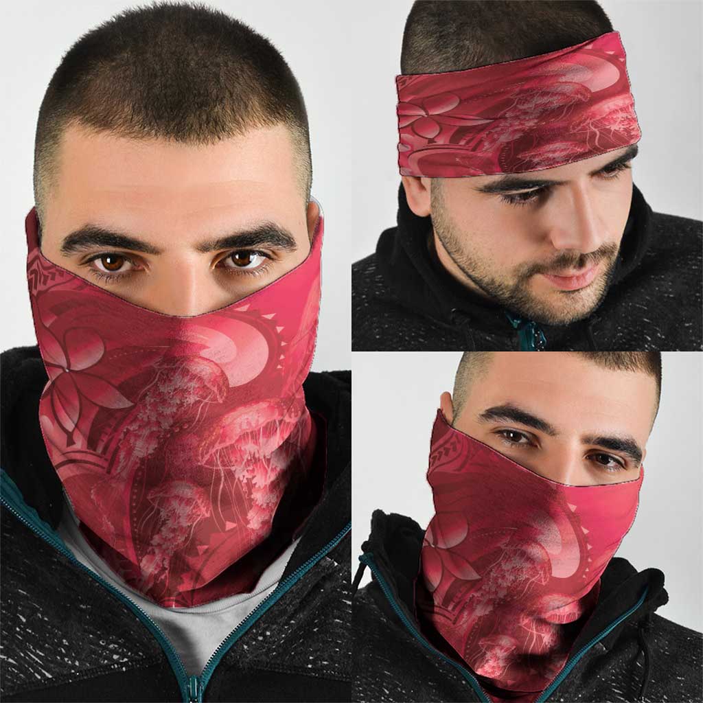 Red Gradient Polynesia Jellyfish Neck Gaiter Plumeria Polynesian Tattoo Glowing Vibes LT14 - Polynesian Pride