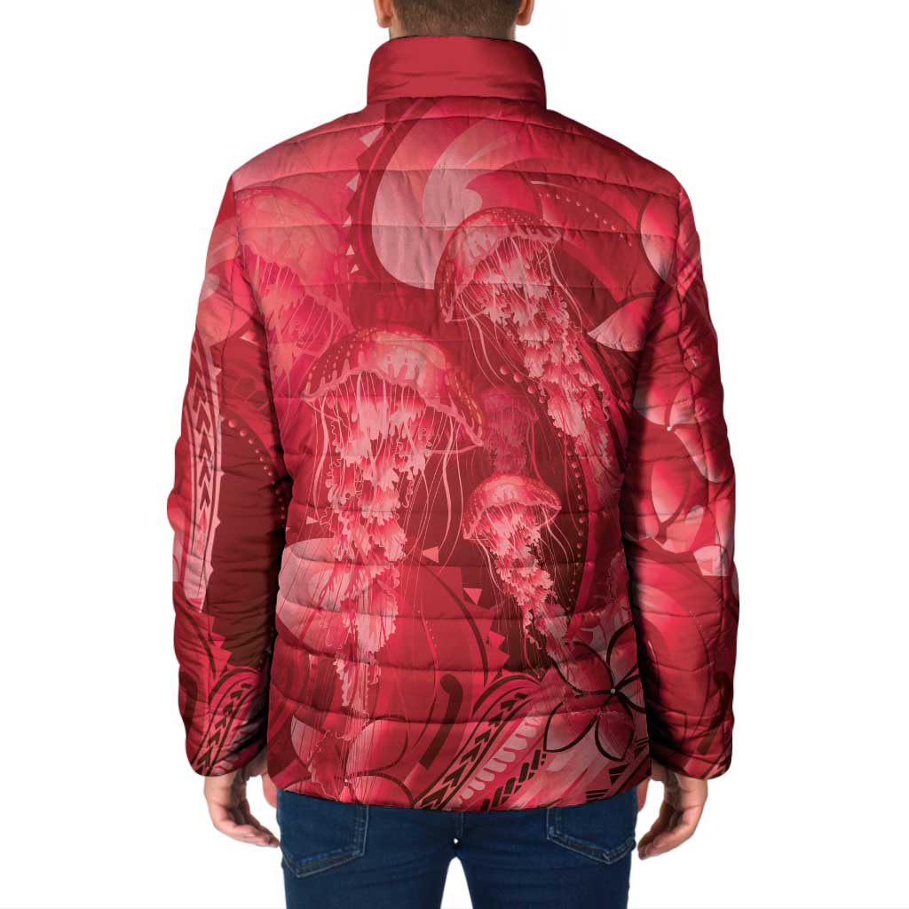 Red Gradient Polynesia Jellyfish Padded Jacket Plumeria Polynesian Tattoo Glowing Vibes LT14 - Polynesian Pride