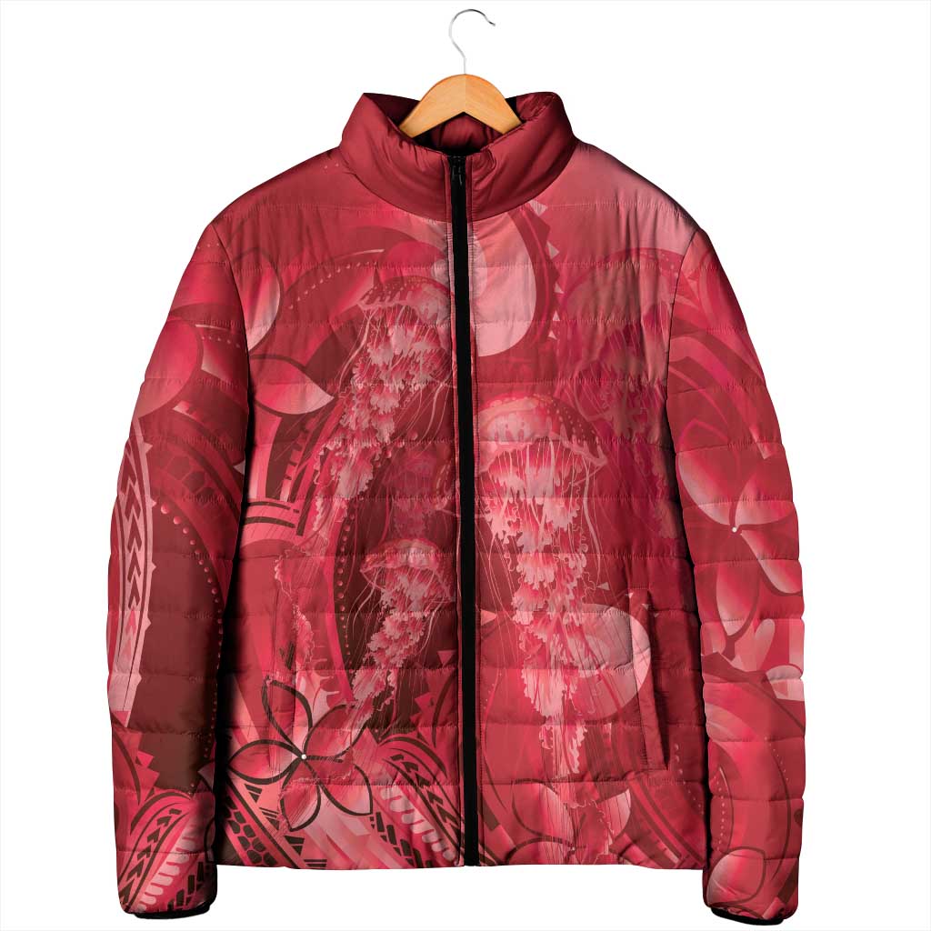 Red Gradient Polynesia Jellyfish Padded Jacket Plumeria Polynesian Tattoo Glowing Vibes LT14 - Polynesian Pride