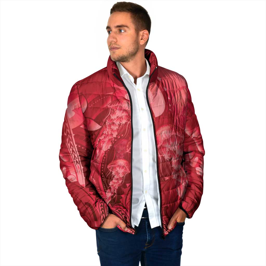Red Gradient Polynesia Jellyfish Padded Jacket Plumeria Polynesian Tattoo Glowing Vibes LT14 - Polynesian Pride