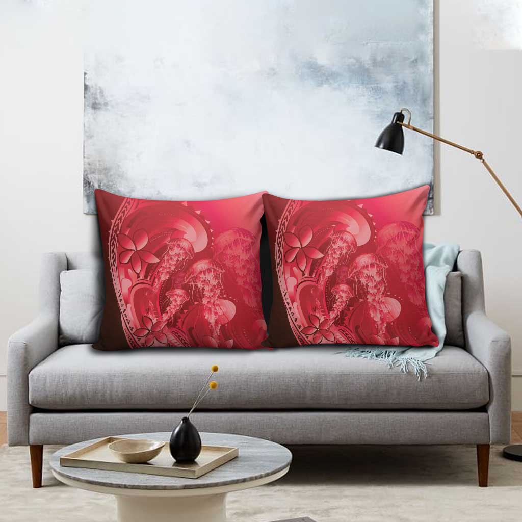 Red Gradient Polynesia Jellyfish Pillow Cover Plumeria Polynesian Tattoo Glowing Vibes LT14 - Polynesian Pride