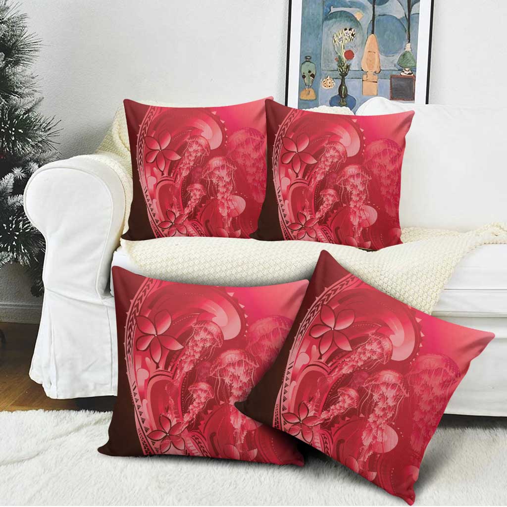 Red Gradient Polynesia Jellyfish Pillow Cover Plumeria Polynesian Tattoo Glowing Vibes LT14 - Polynesian Pride