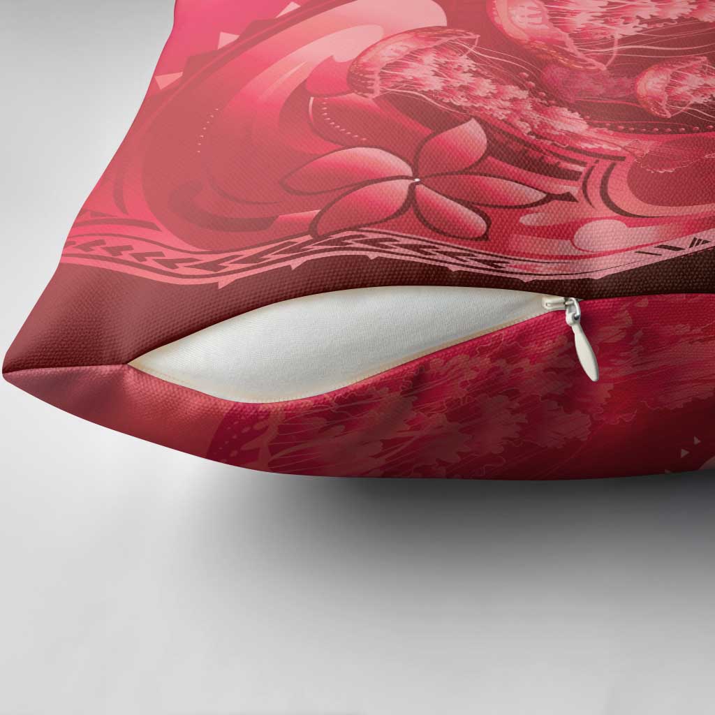 Red Gradient Polynesia Jellyfish Pillow Cover Plumeria Polynesian Tattoo Glowing Vibes LT14 - Polynesian Pride