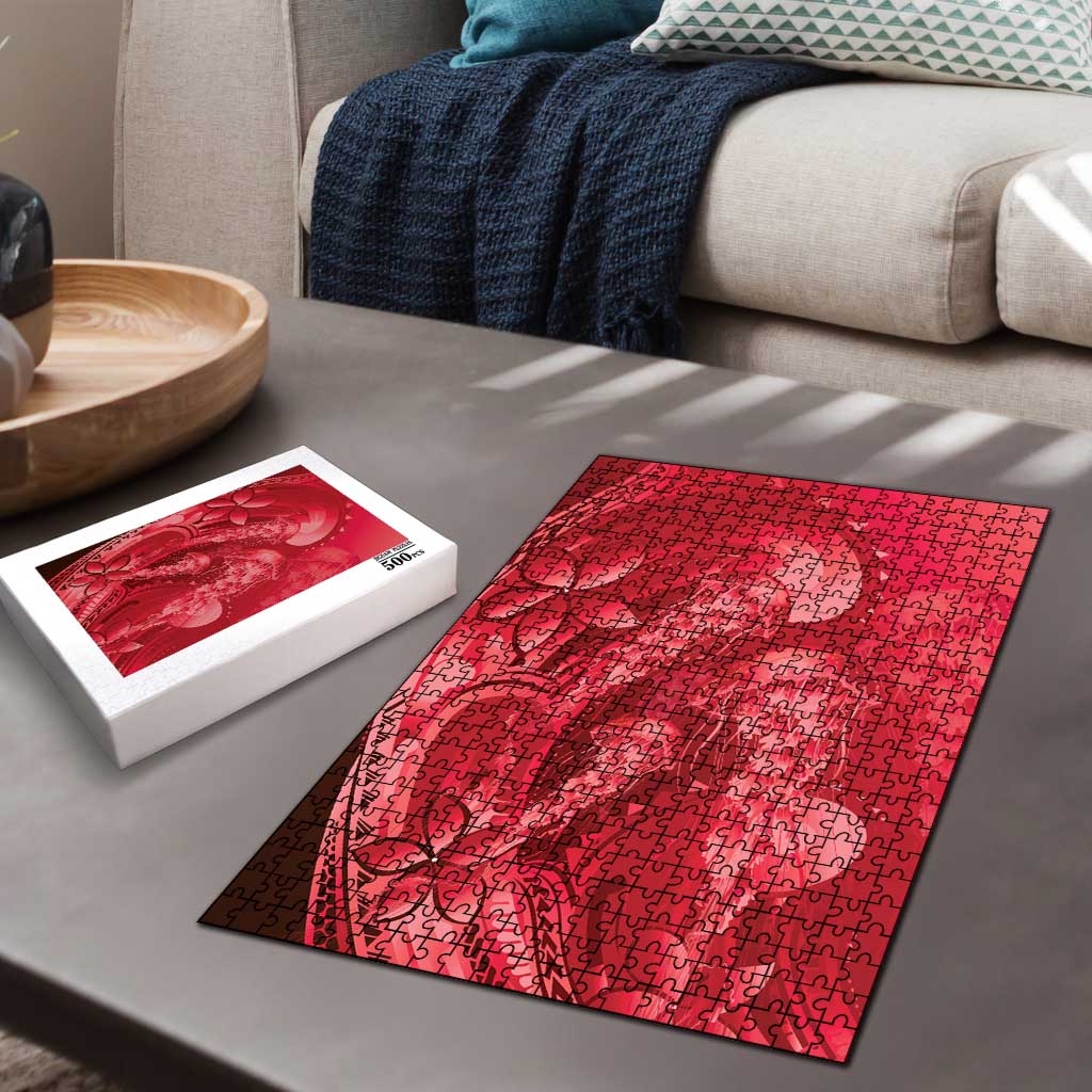 Red Gradient Polynesia Jellyfish Puzzle Plumeria Polynesian Tattoo Glowing Vibes LT14 - Polynesian Pride