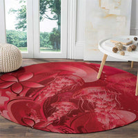 Red Gradient Polynesia Jellyfish Round Carpet Plumeria Polynesian Tattoo Glowing Vibes LT14 - Polynesian Pride