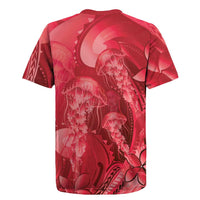 Red Gradient Polynesia Jellyfish Rugby Jersey Plumeria Polynesian Tattoo Glowing Vibes LT14 - Polynesian Pride