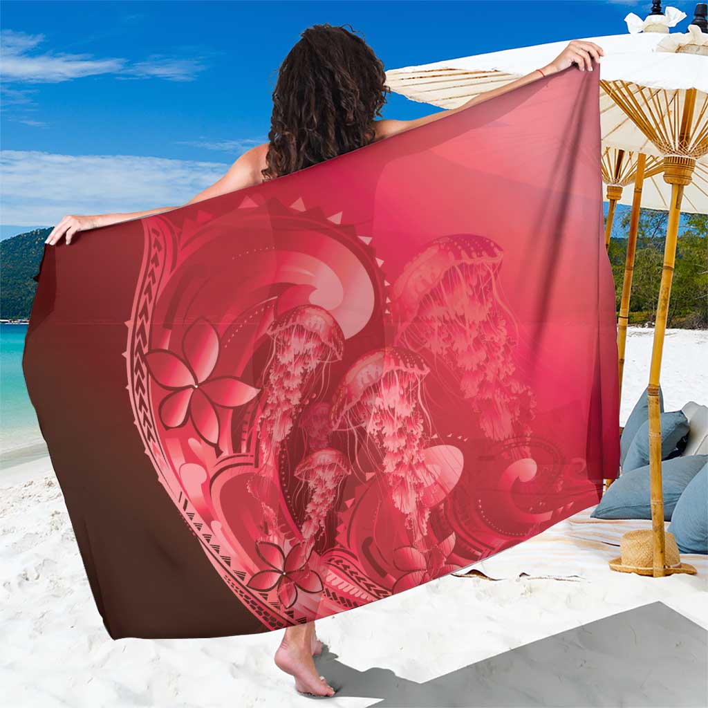 Red Gradient Polynesia Jellyfish Sarong Plumeria Polynesian Tattoo Glowing Vibes LT14 One Size 44 x 66 inches Red - Polynesian Pride
