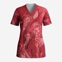 Red Gradient Polynesia Jellyfish Scrub Top Plumeria Polynesian Tattoo Glowing Vibes LT14 Adult Red - Polynesian Pride