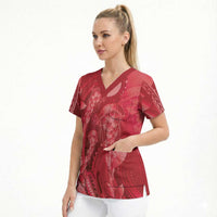 Red Gradient Polynesia Jellyfish Scrub Top Plumeria Polynesian Tattoo Glowing Vibes LT14 - Polynesian Pride