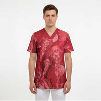 Red Gradient Polynesia Jellyfish Scrub Top Plumeria Polynesian Tattoo Glowing Vibes LT14 - Polynesian Pride