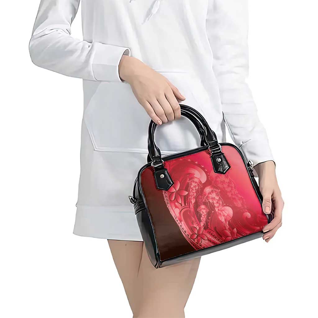 Red Gradient Polynesia Jellyfish Shoulder Handbag Plumeria Polynesian Tattoo Glowing Vibes LT14 - Polynesian Pride