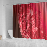 Red Gradient Polynesia Jellyfish Shower Curtain Plumeria Polynesian Tattoo Glowing Vibes LT14 - Polynesian Pride