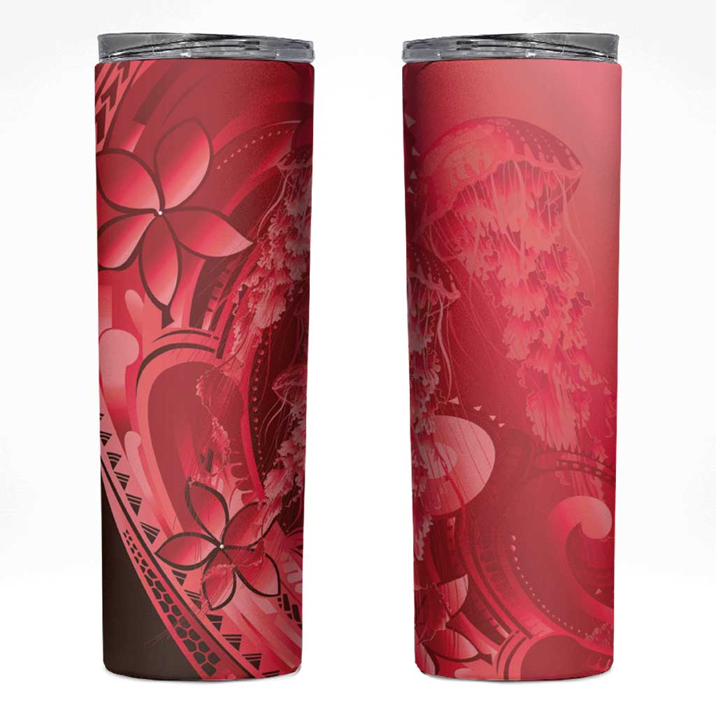 Red Gradient Polynesia Jellyfish Skinny Tumbler Plumeria Polynesian Tattoo Glowing Vibes LT14 Red - Polynesian Pride