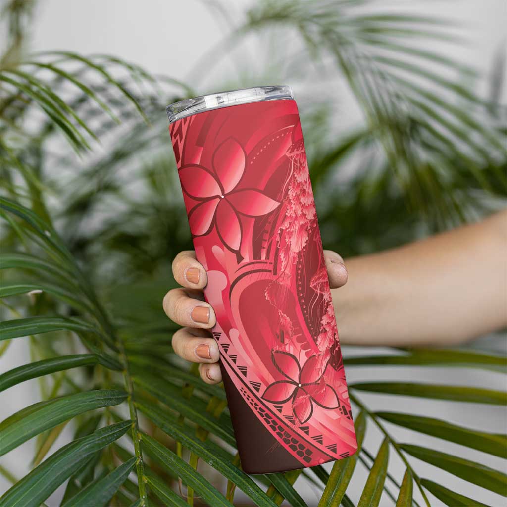 Red Gradient Polynesia Jellyfish Skinny Tumbler Plumeria Polynesian Tattoo Glowing Vibes LT14 - Polynesian Pride
