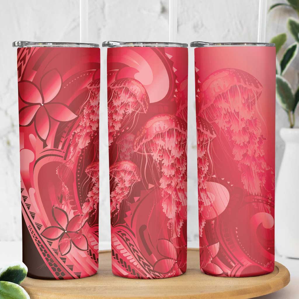 Red Gradient Polynesia Jellyfish Skinny Tumbler Plumeria Polynesian Tattoo Glowing Vibes LT14 - Polynesian Pride