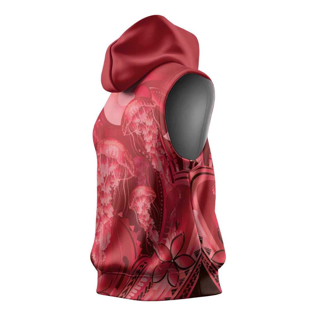 Red Gradient Polynesia Jellyfish Sleeveless Hoodie Plumeria Polynesian Tattoo Glowing Vibes LT14 - Polynesian Pride