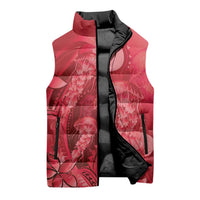 Red Gradient Polynesia Jellyfish Sleeveless Puffer Jacket Plumeria Polynesian Tattoo Glowing Vibes LT14 - Polynesian Pride