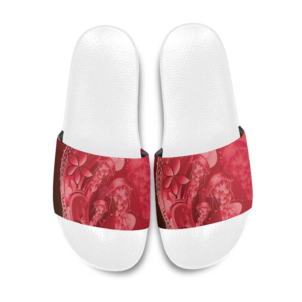 Red Gradient Polynesia Jellyfish Slide Sandals Plumeria Polynesian Tattoo Glowing Vibes LT14 Red - Polynesian Pride