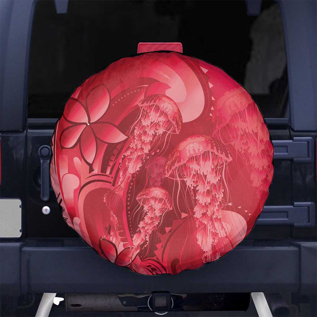 Red Gradient Polynesia Jellyfish Spare Tire Cover Plumeria Polynesian Tattoo Glowing Vibes LT14 No hole Red - Polynesian Pride