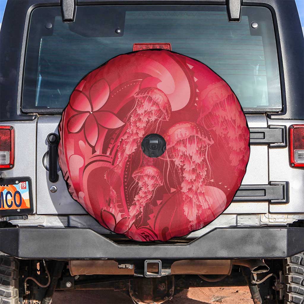 Red Gradient Polynesia Jellyfish Spare Tire Cover Plumeria Polynesian Tattoo Glowing Vibes LT14 Red - Polynesian Pride