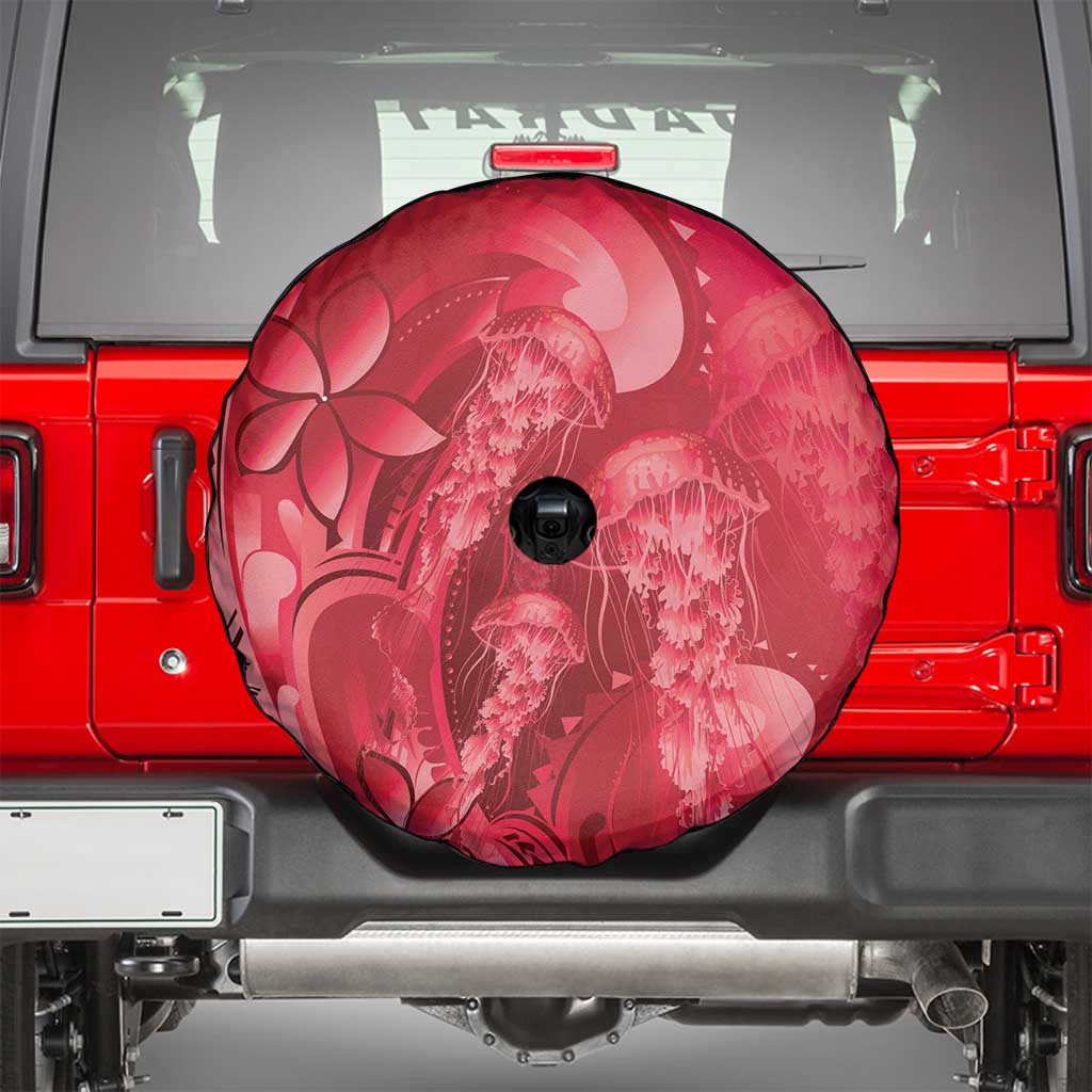 Red Gradient Polynesia Jellyfish Spare Tire Cover Plumeria Polynesian Tattoo Glowing Vibes LT14 - Polynesian Pride