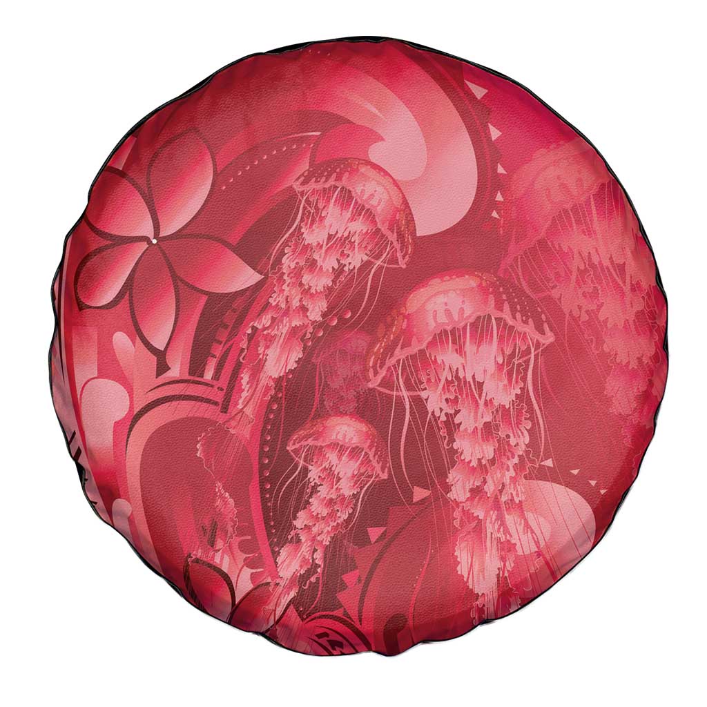 Red Gradient Polynesia Jellyfish Spare Tire Cover Plumeria Polynesian Tattoo Glowing Vibes LT14 - Polynesian Pride