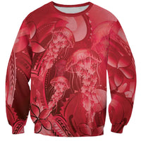 Red Gradient Polynesia Jellyfish Sweatshirt Plumeria Polynesian Tattoo Glowing Vibes LT14 Unisex Red - Polynesian Pride
