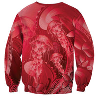 Red Gradient Polynesia Jellyfish Sweatshirt Plumeria Polynesian Tattoo Glowing Vibes LT14 - Polynesian Pride