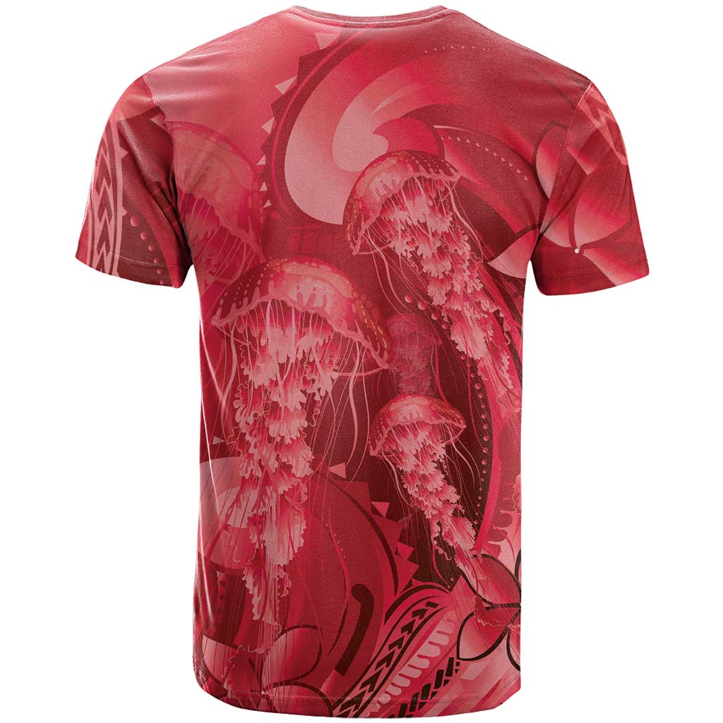 Red Gradient Polynesia Jellyfish T Shirt Plumeria Polynesian Tattoo Glowing Vibes LT14 - Polynesian Pride