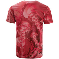 Red Gradient Polynesia Jellyfish T Shirt Plumeria Polynesian Tattoo Glowing Vibes LT14 - Polynesian Pride