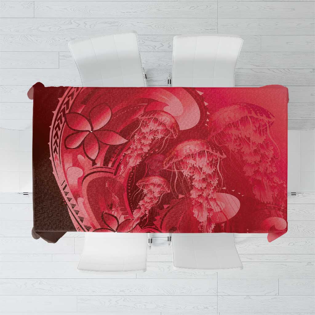 Red Gradient Polynesia Jellyfish Tablecloth Plumeria Polynesian Tattoo Glowing Vibes LT14 Red - Polynesian Pride
