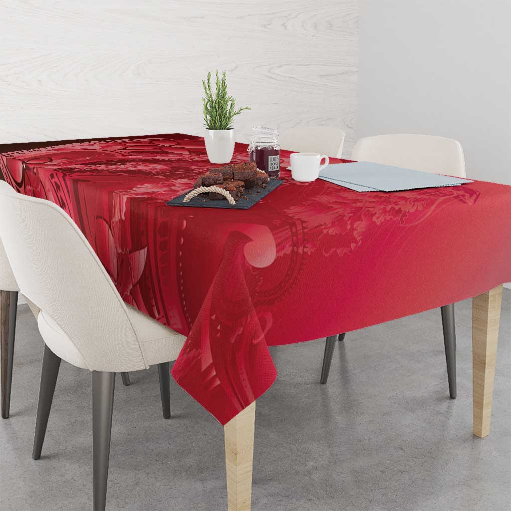 Red Gradient Polynesia Jellyfish Tablecloth Plumeria Polynesian Tattoo Glowing Vibes LT14 - Polynesian Pride