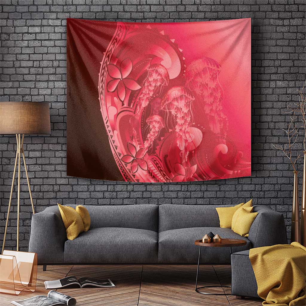 Red Gradient Polynesia Jellyfish Tapestry Plumeria Polynesian Tattoo Glowing Vibes LT14 Red - Polynesian Pride