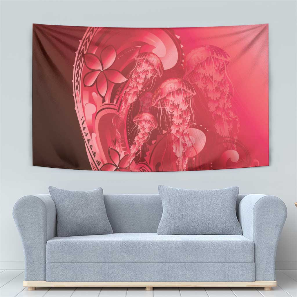 Red Gradient Polynesia Jellyfish Tapestry Plumeria Polynesian Tattoo Glowing Vibes LT14 - Polynesian Pride