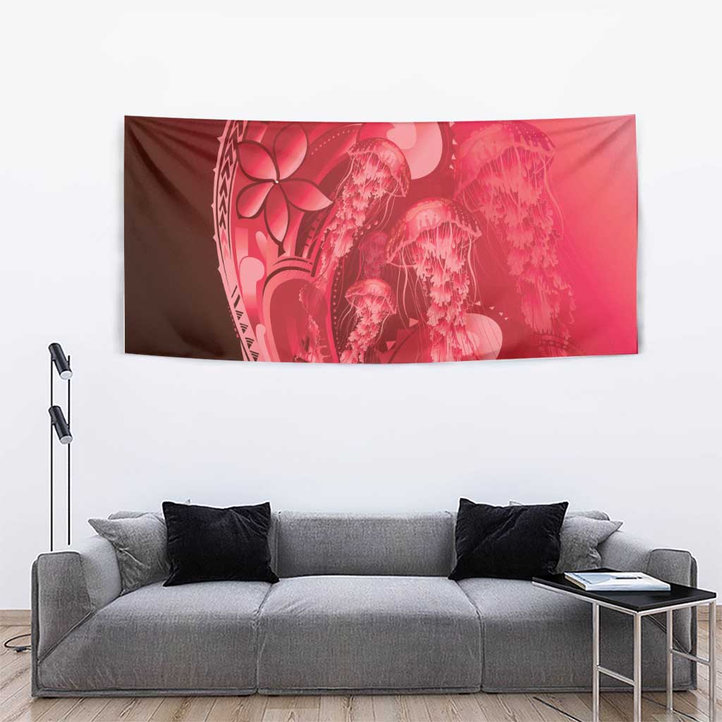 Red Gradient Polynesia Jellyfish Tapestry Plumeria Polynesian Tattoo Glowing Vibes LT14 - Polynesian Pride
