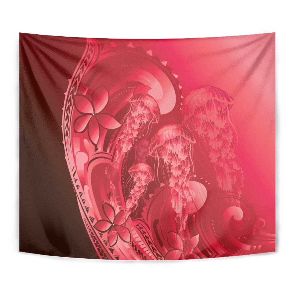 Red Gradient Polynesia Jellyfish Tapestry Plumeria Polynesian Tattoo Glowing Vibes LT14 - Polynesian Pride