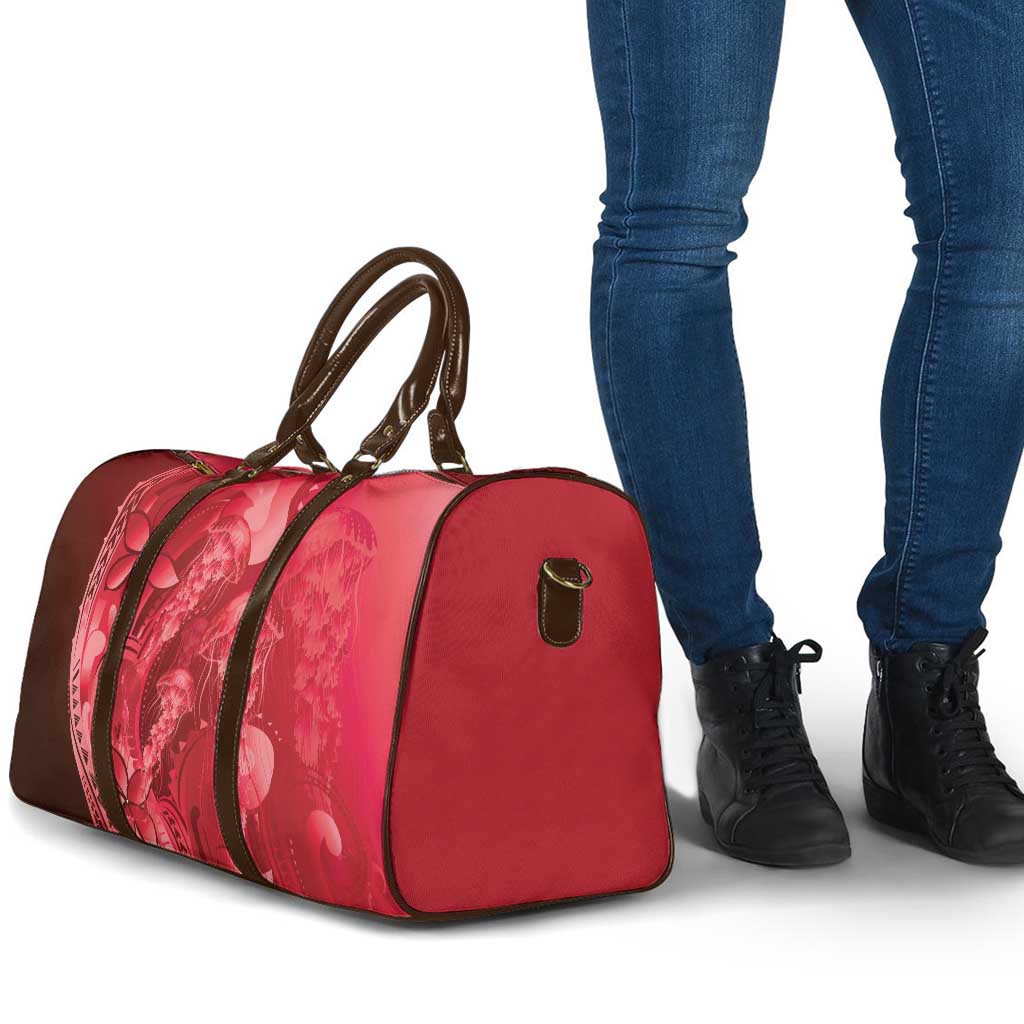 Red Gradient Polynesia Jellyfish Travel Bag Plumeria Polynesian Tattoo Glowing Vibes LT14 - Polynesian Pride