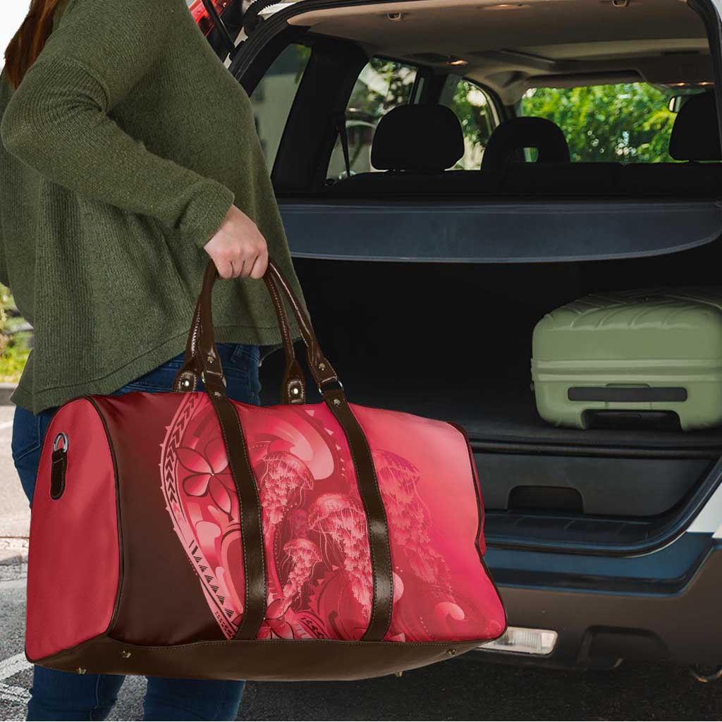 Red Gradient Polynesia Jellyfish Travel Bag Plumeria Polynesian Tattoo Glowing Vibes LT14 - Polynesian Pride